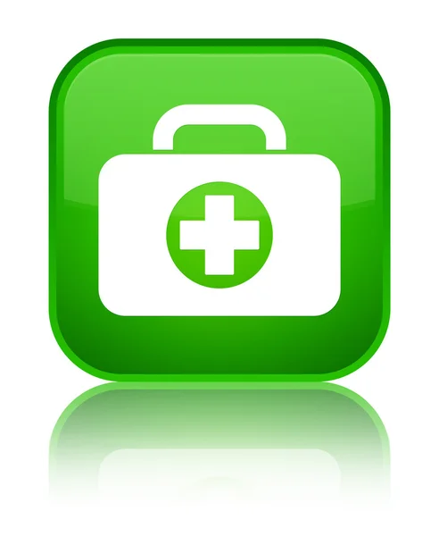 Pierwszej pomocy torbę ikony błyszczący zielony kwadrat przycisk — Zdjęcie stockowe
