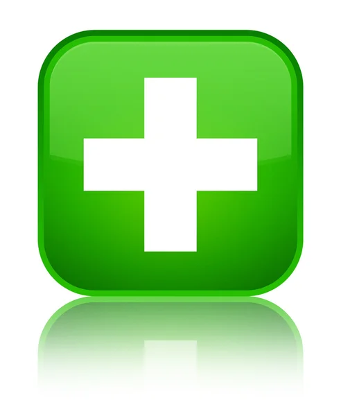 Más icono brillante botón cuadrado verde — Foto de Stock