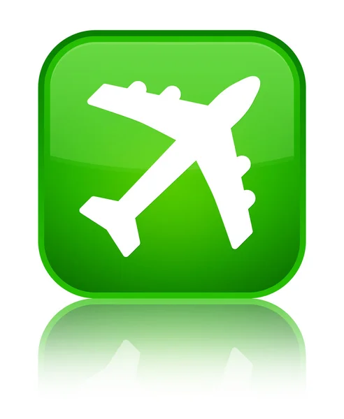 Αεροπλάνο εικονίδιο λαμπερό πράσινο τετράγωνο κουμπί — Φωτογραφία Αρχείου
