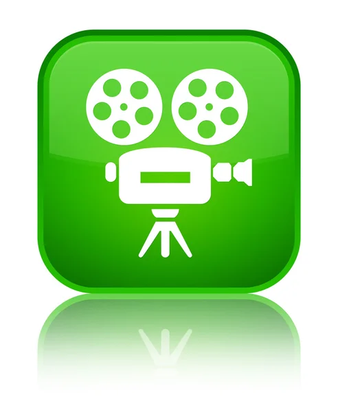 Video kamera simgesi parlak yeşil kare düğme — Stok fotoğraf