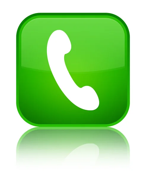 Telefon kutsal kişilerin resmi parlak yeşil kare düğme — Stok fotoğraf