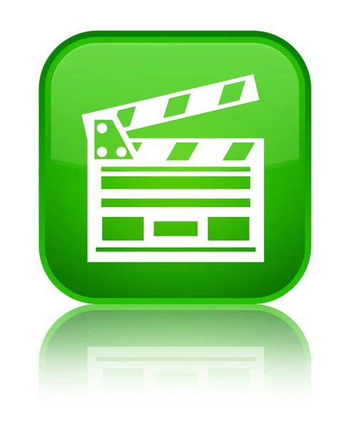 영화 클립 아이콘 빛나는 녹색 사각형 버튼 — 스톡 사진