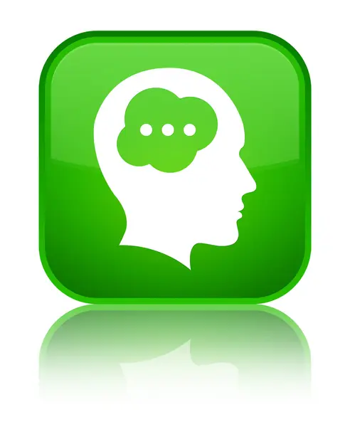 Icono de la cabeza del cerebro brillante botón cuadrado verde — Foto de Stock
