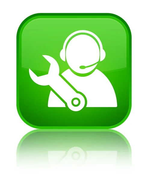 Teknik destek kutsal kişilerin resmi parlak yeşil kare düğme — Stok fotoğraf