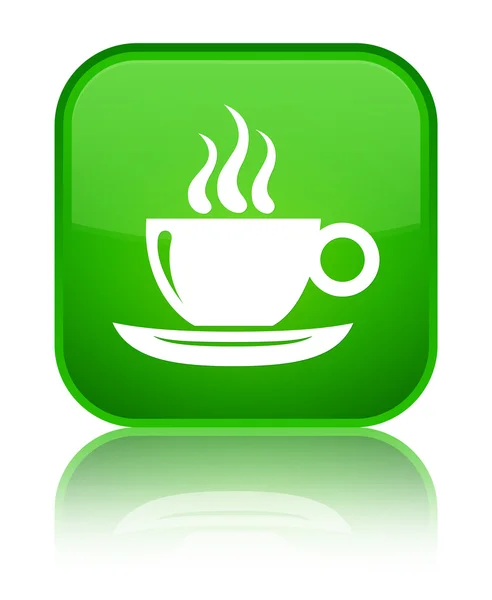 Ícone xícara de café brilhante botão quadrado verde — Fotografia de Stock