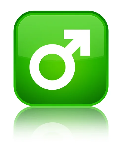 Erkek işareti simgesi parlak yeşil kare düğme — Stok fotoğraf
