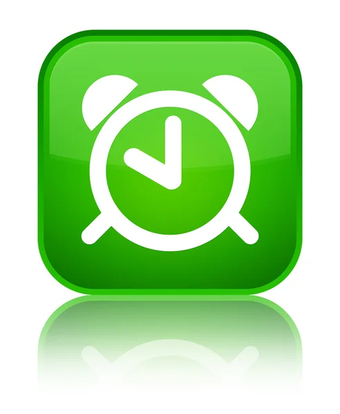 Alarm clock icon shiny green square button — Stock Photo, Image