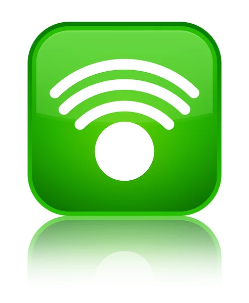 WiFi kutsal kişilerin resmi parlak yeşil kare düğme — Stok fotoğraf