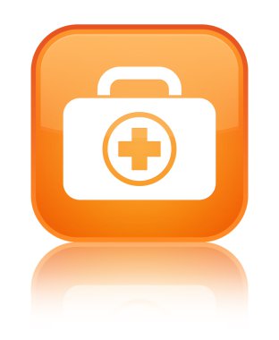 İlk yardım kiti kutsal kişilerin resmi parlak turuncu kare düğme