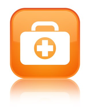 İlk yardım çantasında kutsal kişilerin resmi parlak turuncu kare düğme
