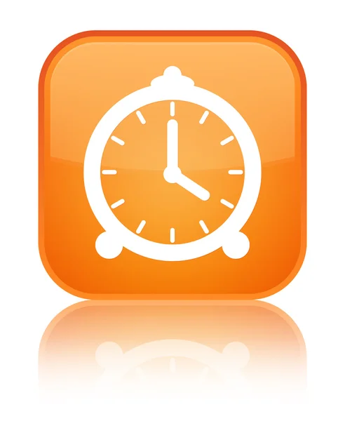 Çalar saat simgesi parlak turuncu kare düğme — Stok fotoğraf