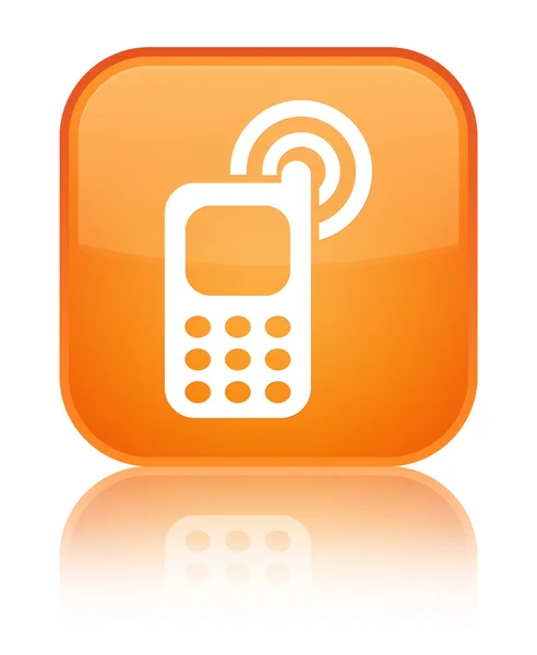 Icono de timbre del teléfono celular botón cuadrado naranja brillante —  Fotos de Stock