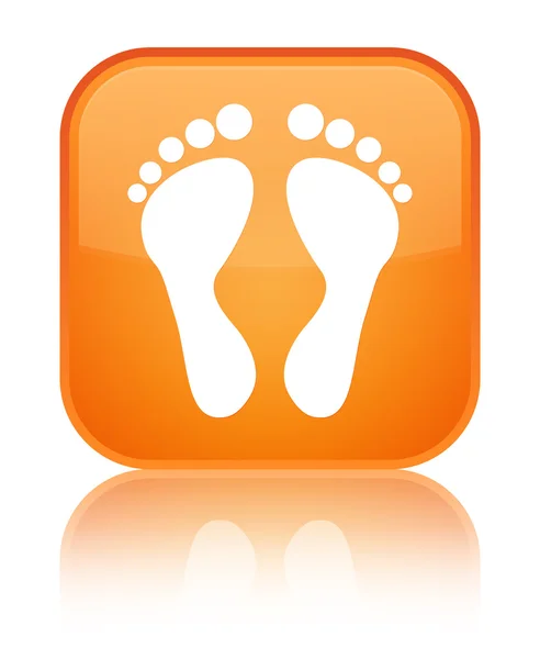 Voetafdruk glanzend oranje vierkante knoop van het pictogram — Stockfoto