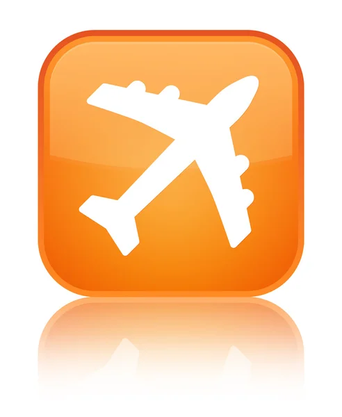 Plane icon shiny orange square button — Stock Photo, Image