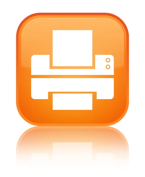 プリンターのアイコン光沢のあるオレンジ色の正方形ボタン — ストック写真