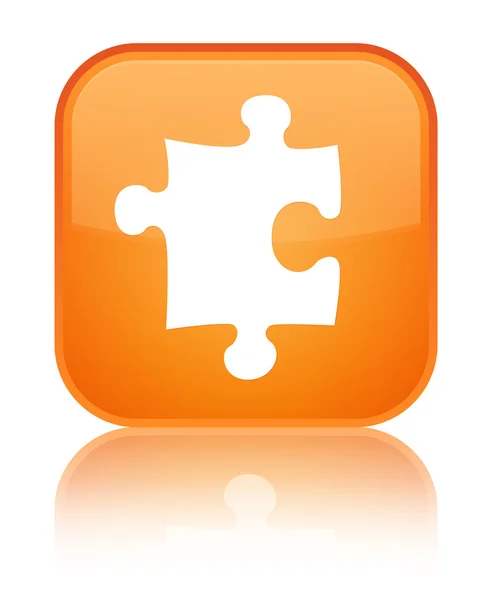 퍼즐 아이콘 빛나는 주황색 사각형 버튼 — 스톡 사진