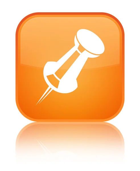 푸시 핀 아이콘 빛나는 주황색 사각형 버튼 — 스톡 사진