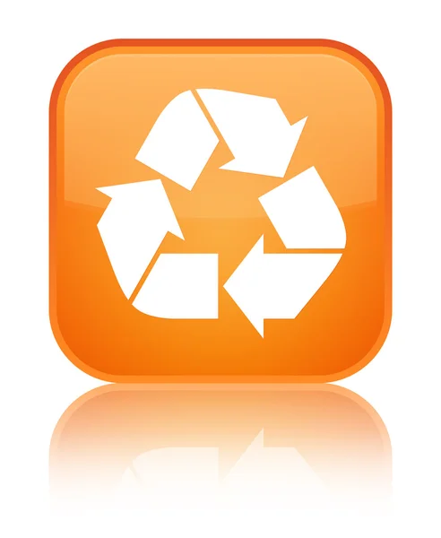 Recycling-Symbol orange glänzende quadratische Taste — Stockfoto