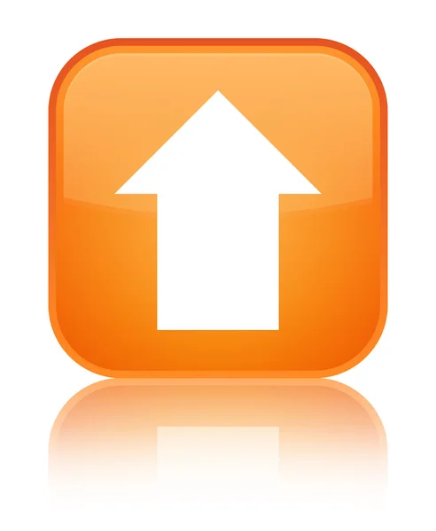 矢印アイコン光沢のあるオレンジ色の正方形ボタンをアップロードします。 — ストック写真