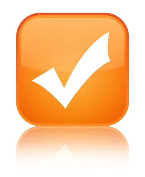 유효성 검사 아이콘 빛나는 주황색 사각형 버튼 — 스톡 사진