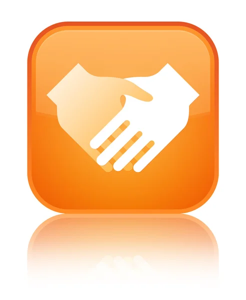Icono de apretón de manos botón cuadrado naranja especial — Foto de Stock