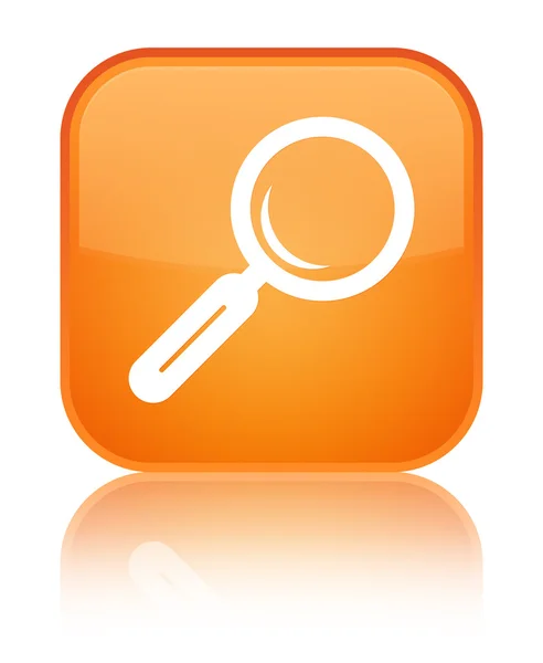 Vergrootglas pictogram glanzend oranje vierkante knop — Stockfoto