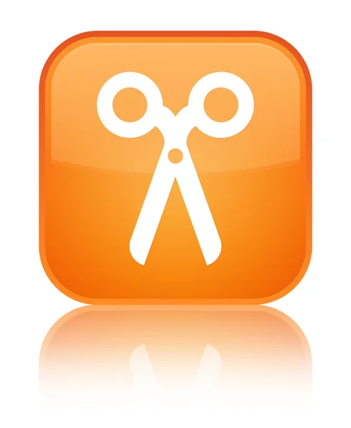 Scissors icon shiny orange square button — Stock Photo, Image