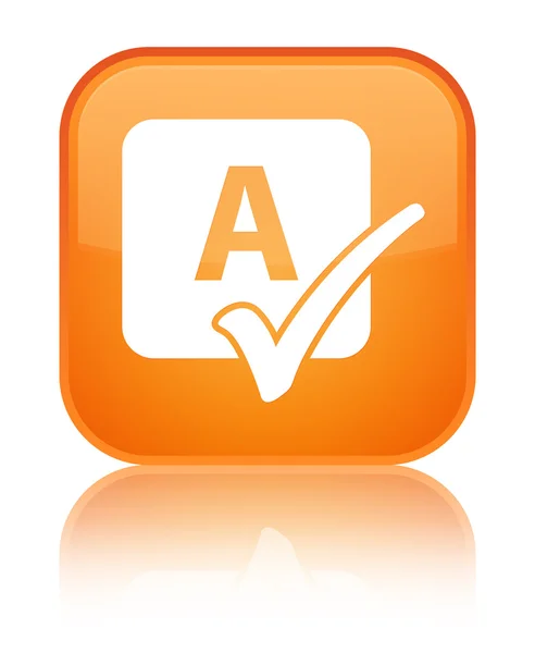 Comprobación ortográfica icono brillante naranja botón cuadrado — Foto de Stock