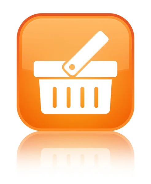 ショッピング カート アイコン光沢のあるオレンジ色の正方形ボタン — ストック写真