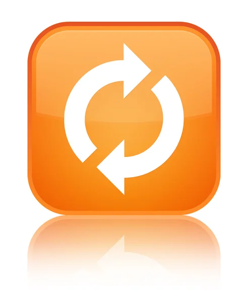 Ícone de atualização laranja brilhante botão quadrado — Fotografia de Stock