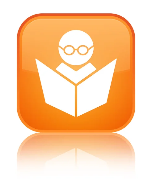 Elearning icona arancio lucido pulsante quadrato — Foto Stock
