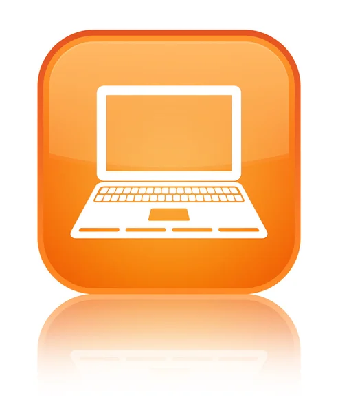 Laptop icon shiny orange square button — Stock Photo, Image