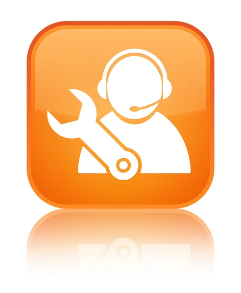 Tech icône de soutien brillant bouton carré orange — Photo