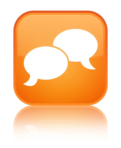 Icono de burbuja de chat brillante naranja botón cuadrado —  Fotos de Stock