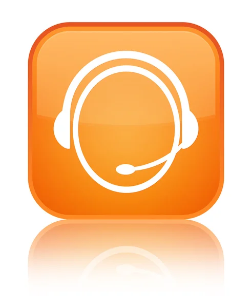 Müşteri bakım hizmeti kutsal kişilerin resmi parlak turuncu kare düğme — Stok fotoğraf