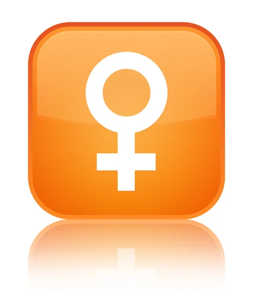 Icône signe féminin brillant bouton carré orange — Photo