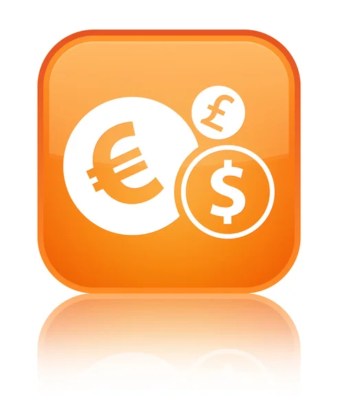 財政のアイコン光沢のあるオレンジ色の正方形ボタン — ストック写真