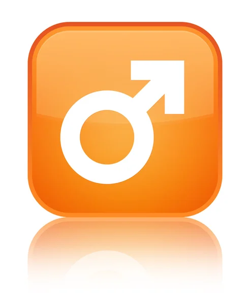 Icône signe masculin brillant bouton carré orange — Photo
