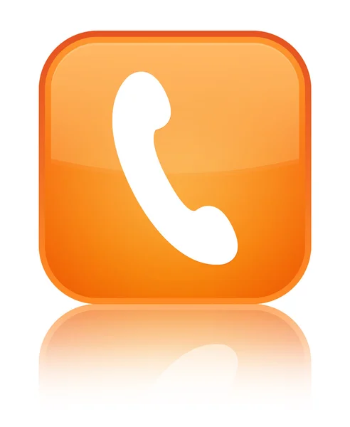 Telefon-Symbol orange glänzende quadratische Taste — Stockfoto