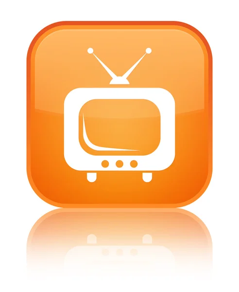 Tv icon glänzend orange quadratische Taste — Stockfoto