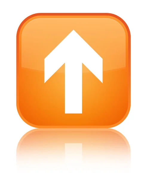 矢印アイコン光沢のあるオレンジ色の正方形ボタンをアップロードします。 — ストック写真
