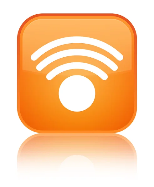 Wifi アイコン光沢のあるオレンジ色の正方形ボタン — ストック写真