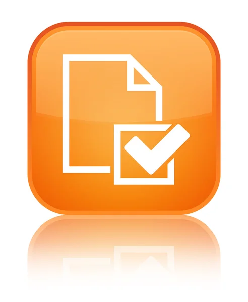 チェックリストのアイコン光沢のあるオレンジ色の正方形ボタン — ストック写真