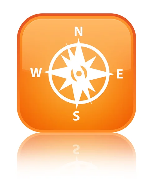 Compass icon shiny orange square button — Stock Photo, Image