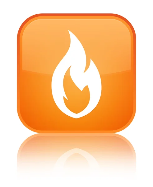 Feuer Flamme Symbol leuchtend orange quadratische Taste — Stockfoto