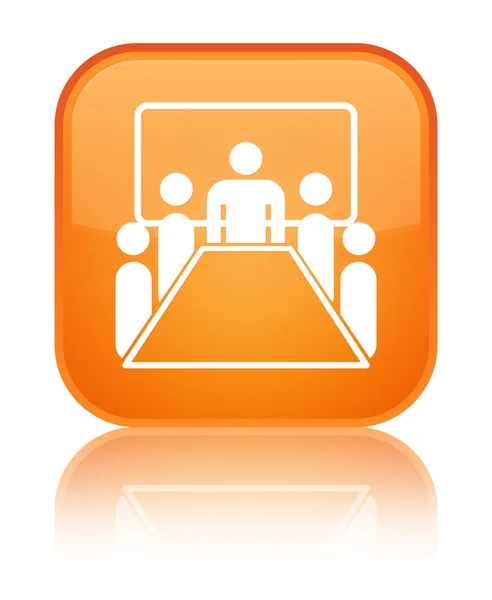 会议房间图标闪亮橙色方形按钮 — 图库照片