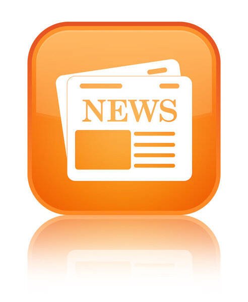 Newspaper icon shiny orange square button