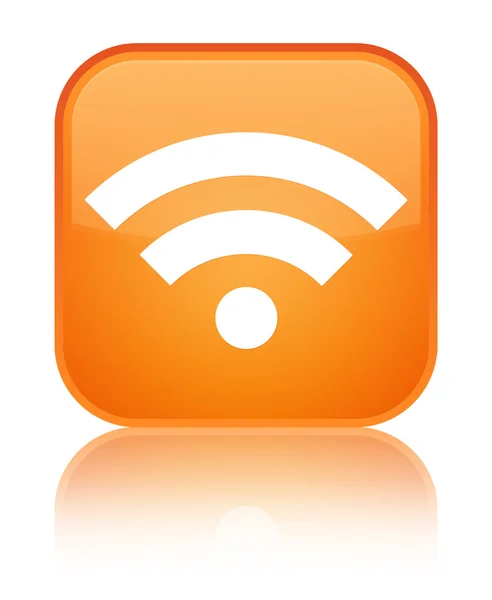 Ikon wifi tombol persegi oranye mengkilap — Stok Foto