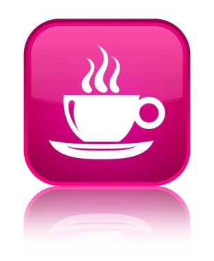 Kahve fincanı simge parlak pembe kare düğme