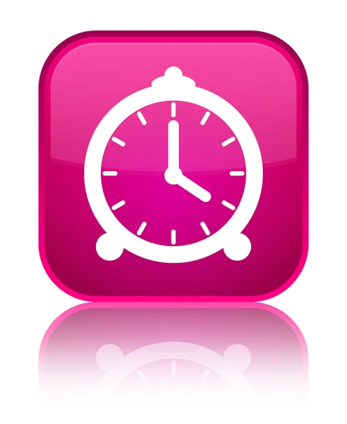 Ícone do relógio de alarme botão quadrado rosa brilhante — Fotografia de Stock